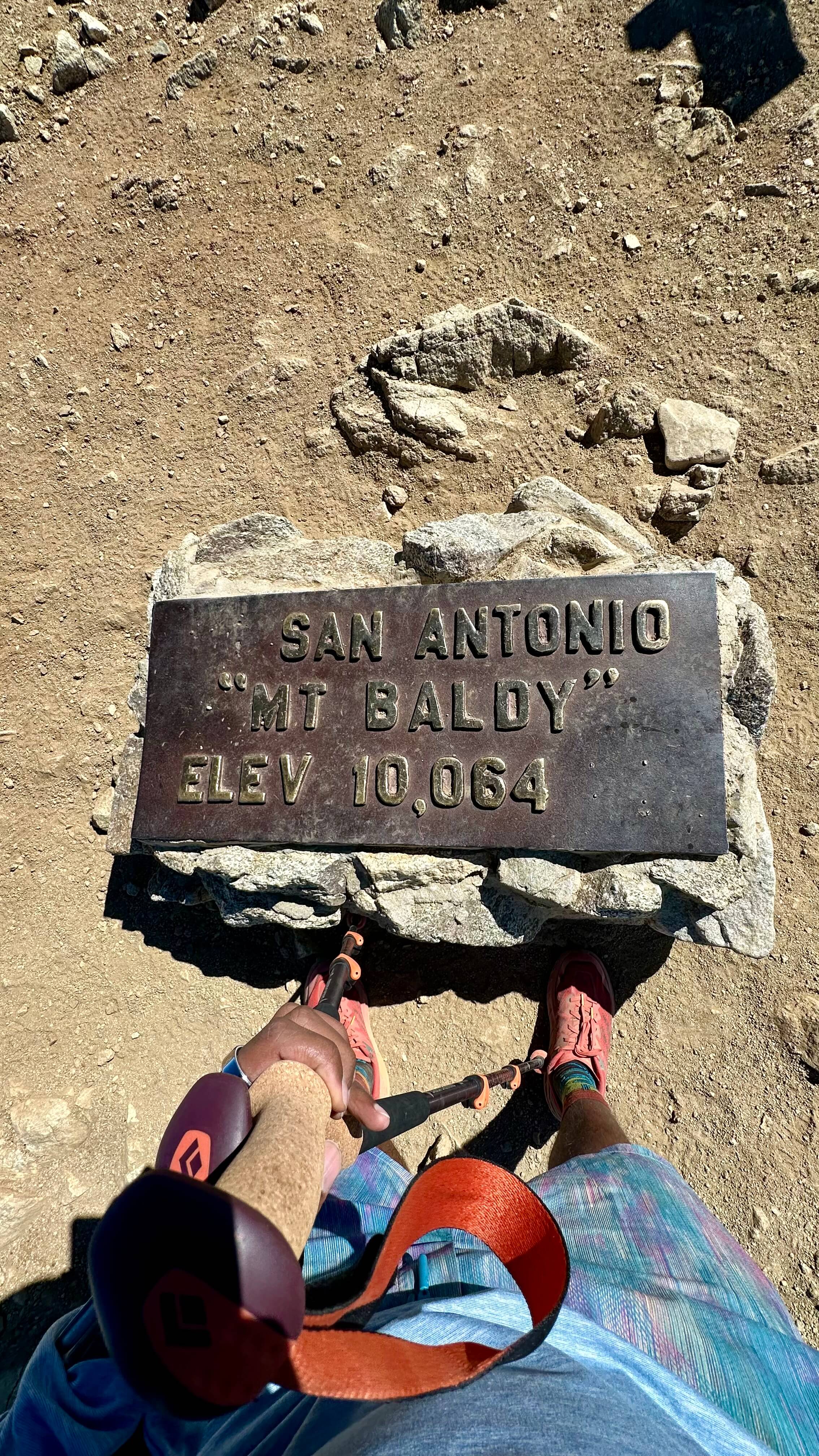 Standing at the San Antonio (Mt. Baldy) summit marker, elevation 10,064 feet
